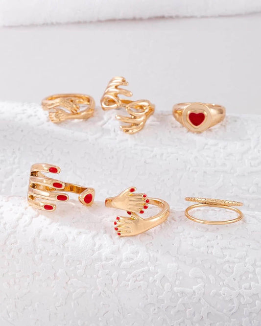 6 Gold Plated Adjustable Hug Finger Ring