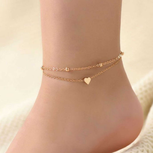 Double Chain Heart Rose Gold Anklet