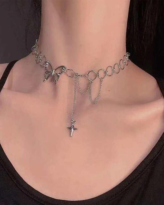 Butterfly Silver Rings Chain Style Necklace