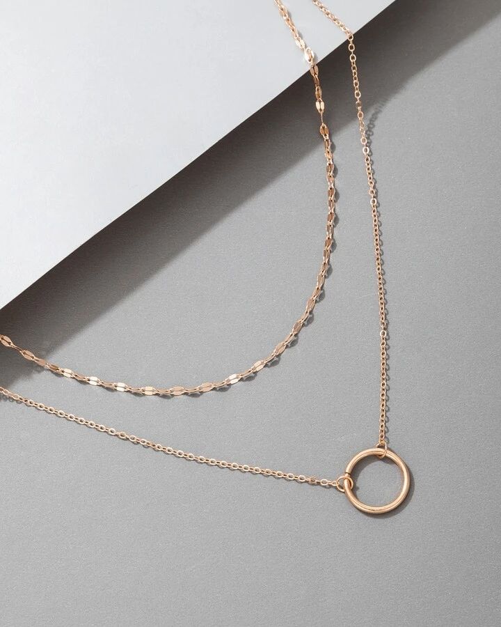 Double Chain Ring Necklace