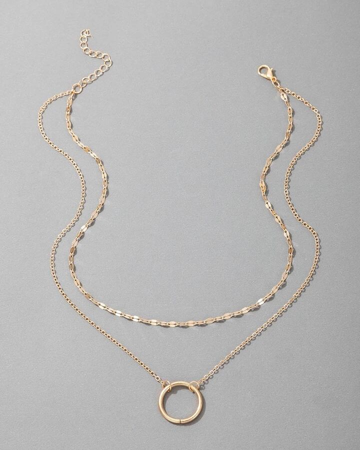 Double Chain Ring Necklace