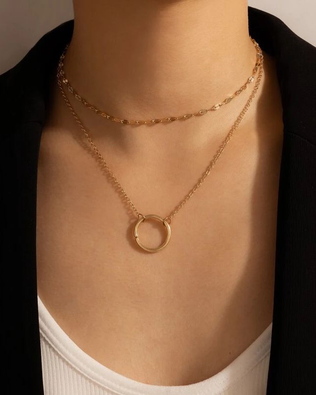 Double Chain Ring Necklace