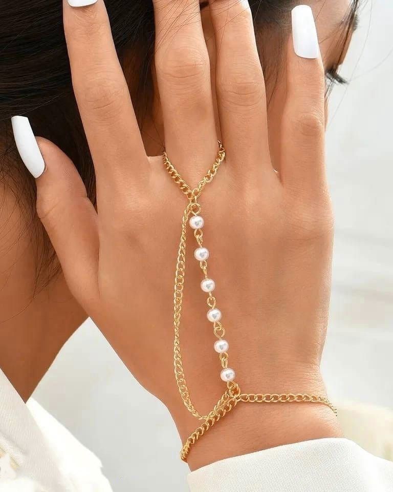 Pearl Drip Chain Ring Bracelet