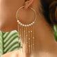 Round Hoop Earrings With Tassel Decoration
