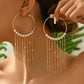 Round Hoop Earrings With Tassel Decoration