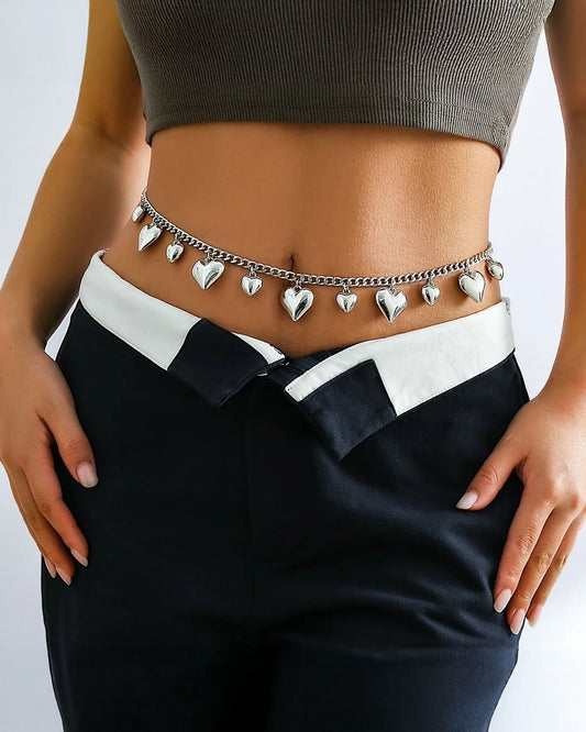 Big Small Heart Waist Chain (Silver)