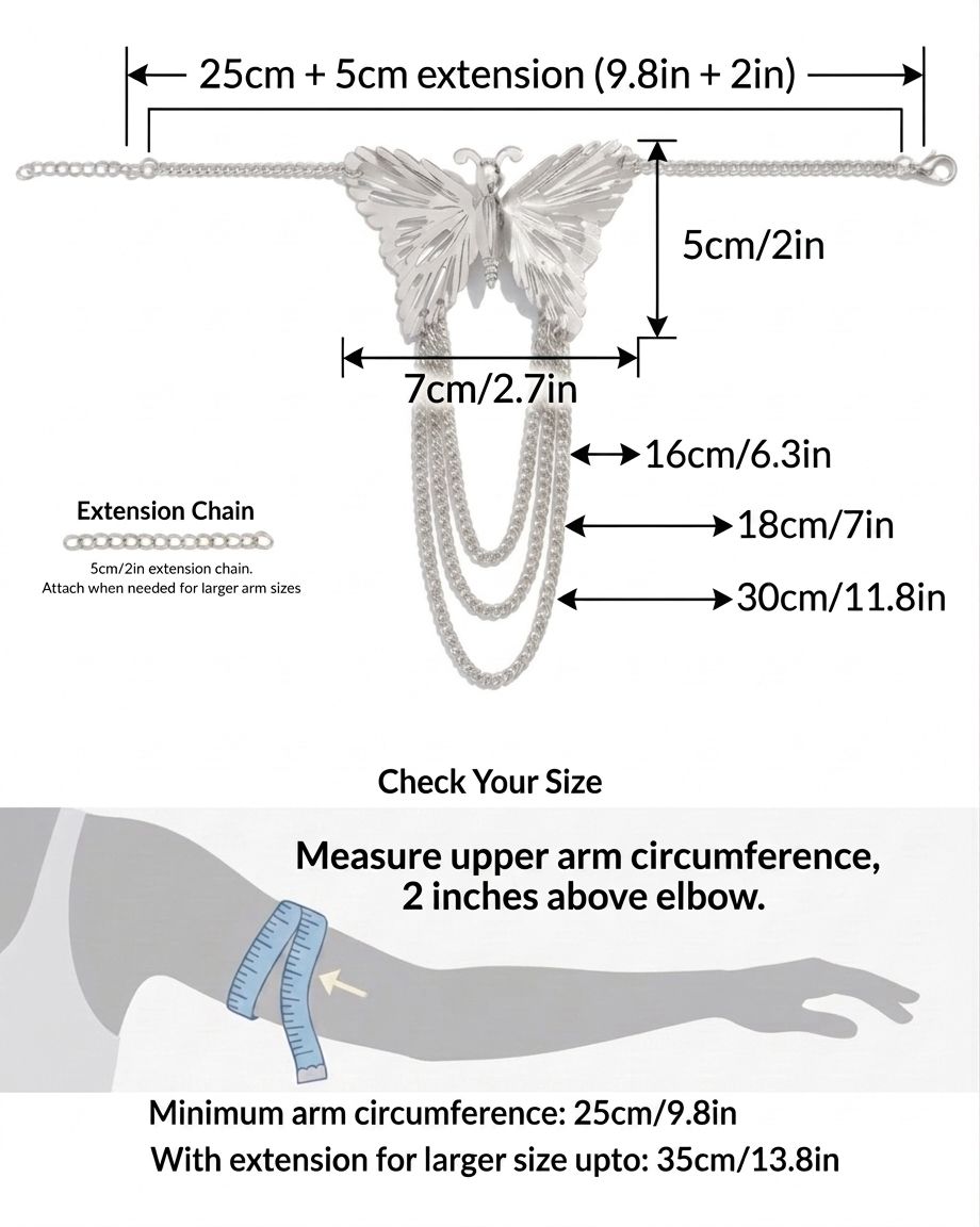 Big Butterfly Tassel Arm Chain Bracelet (Silver)