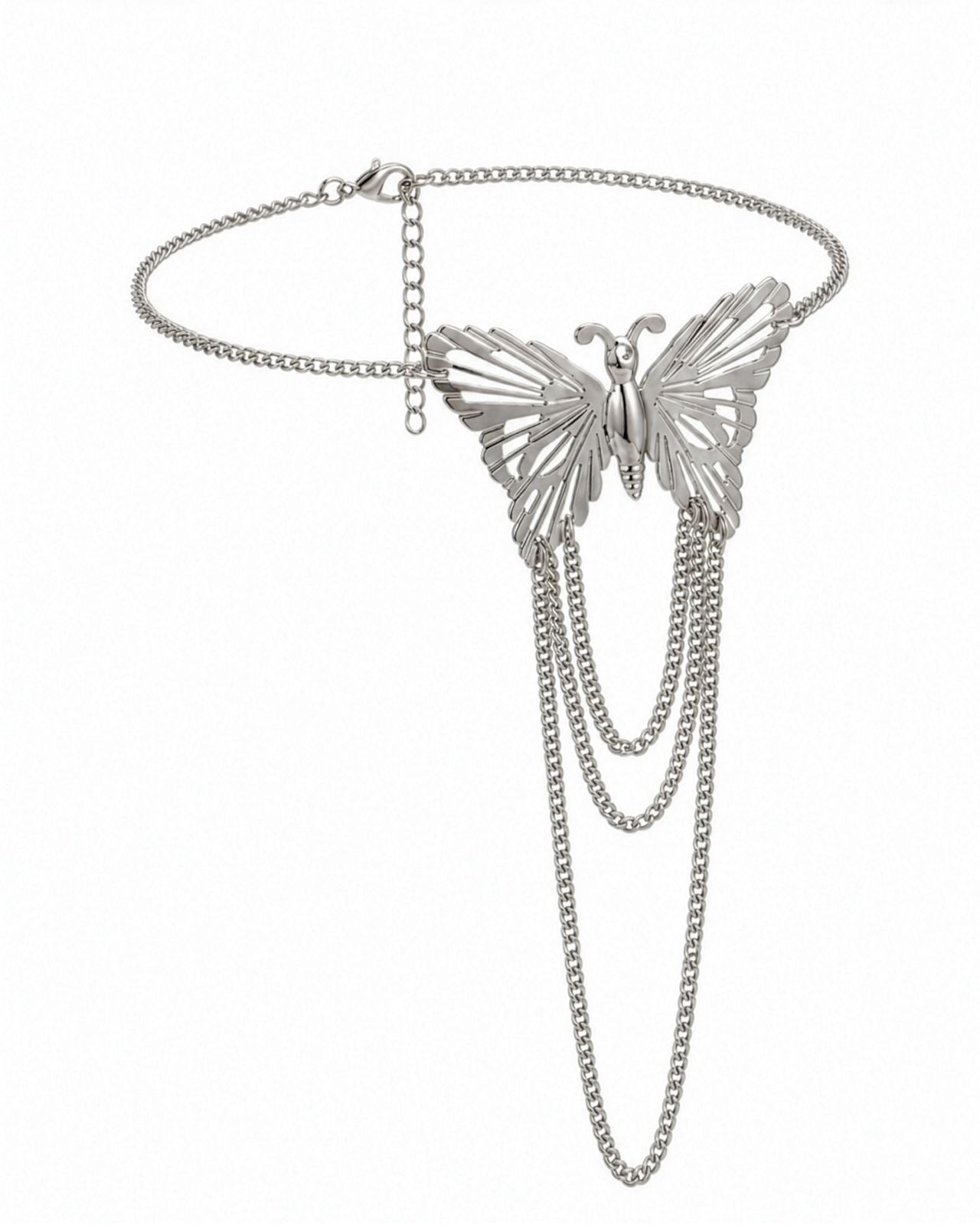 Big Butterfly Tassel Arm Chain Bracelet (Silver)