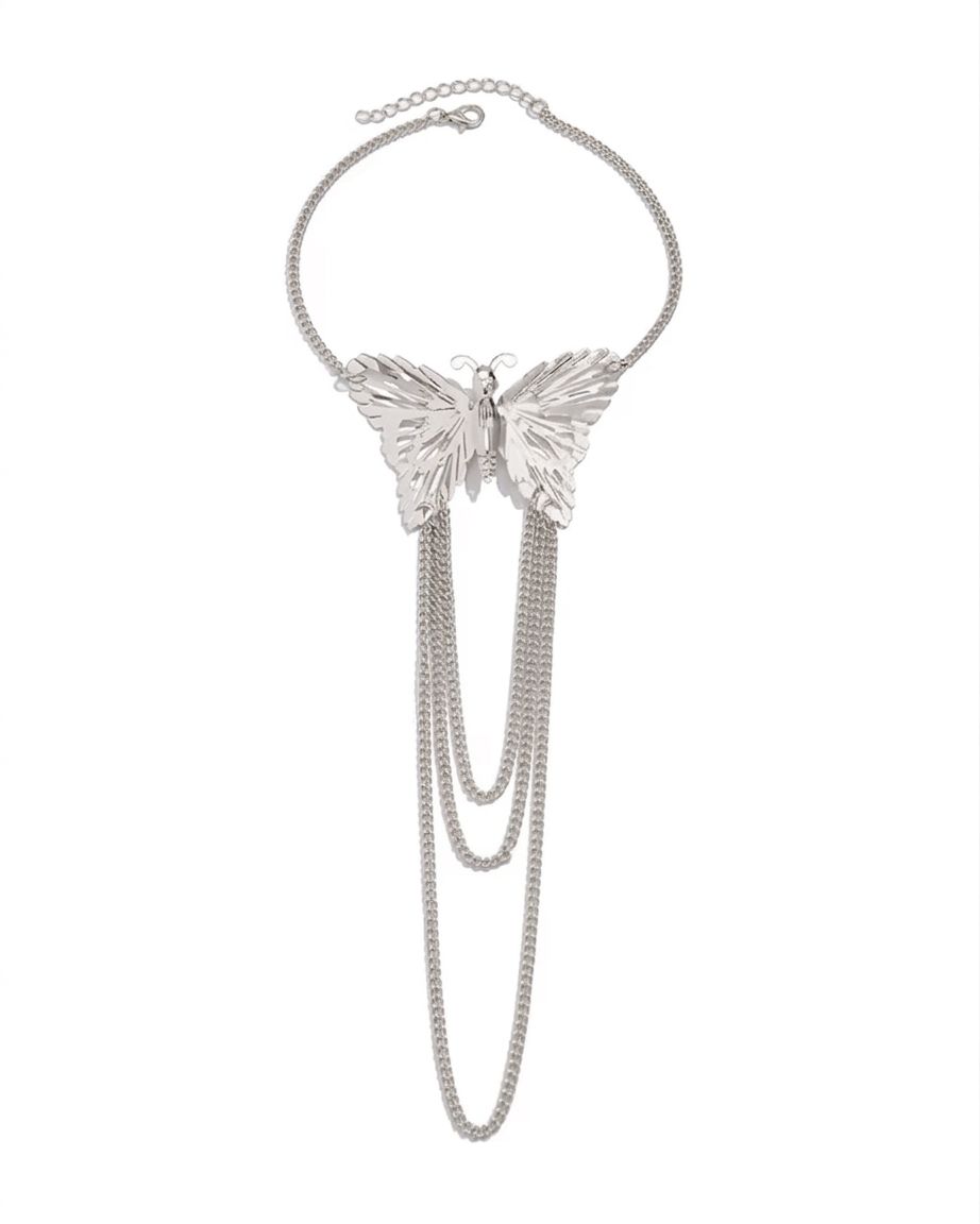 Big Butterfly Tassel Arm Chain Bracelet (Silver)