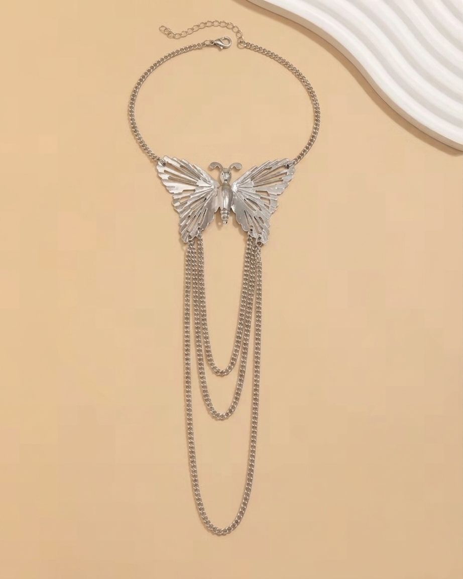 Big Butterfly Tassel Arm Chain Bracelet (Silver)