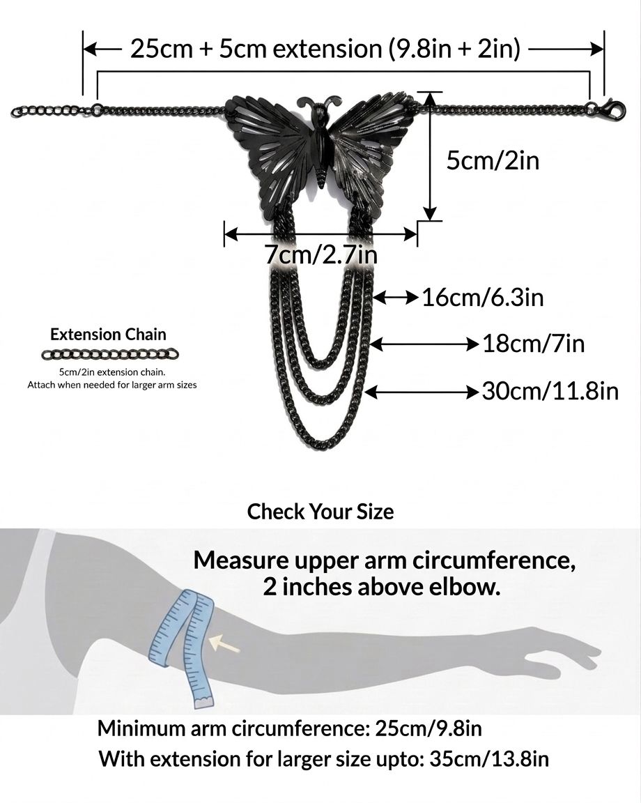 Big Butterfly Tassel Arm Chain Bracelet (Black)