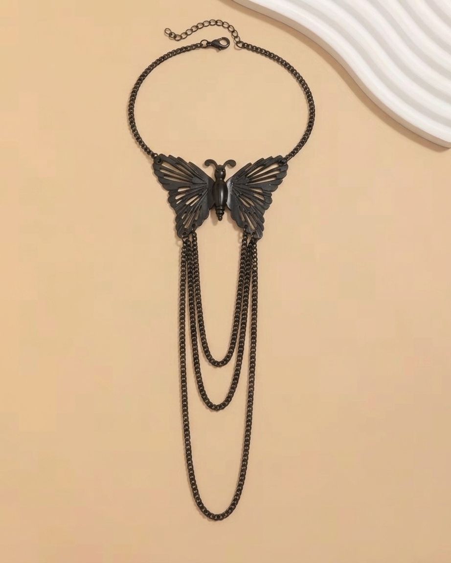 Big Butterfly Tassel Arm Chain Bracelet (Black)