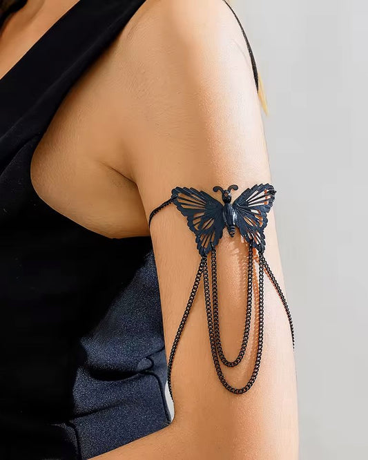 Big Butterfly Tassel Arm Chain Bracelet (Black)