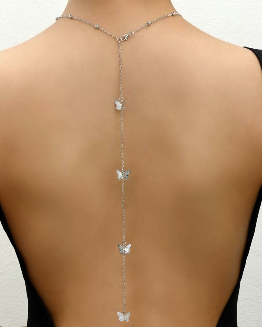 Butterfly Back Chain Necklace (Silver)