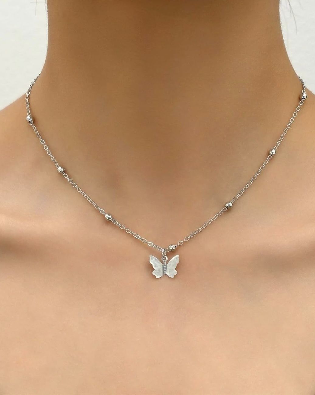 Butterfly Back Chain Necklace (Silver)