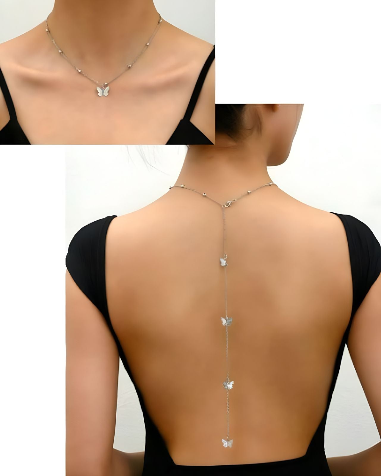 Butterfly Back Chain Necklace (Silver)