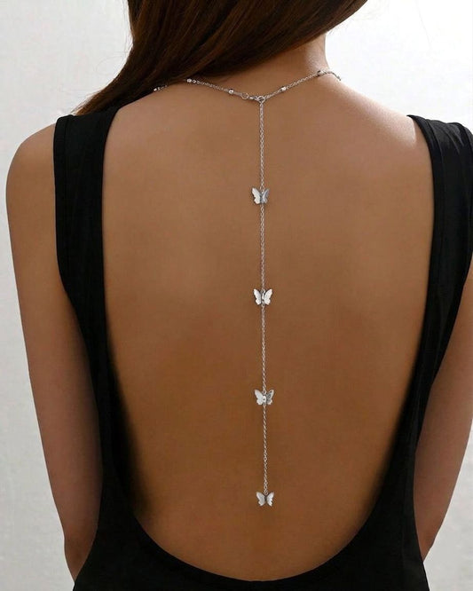 Butterfly Back Chain Necklace (Silver)
