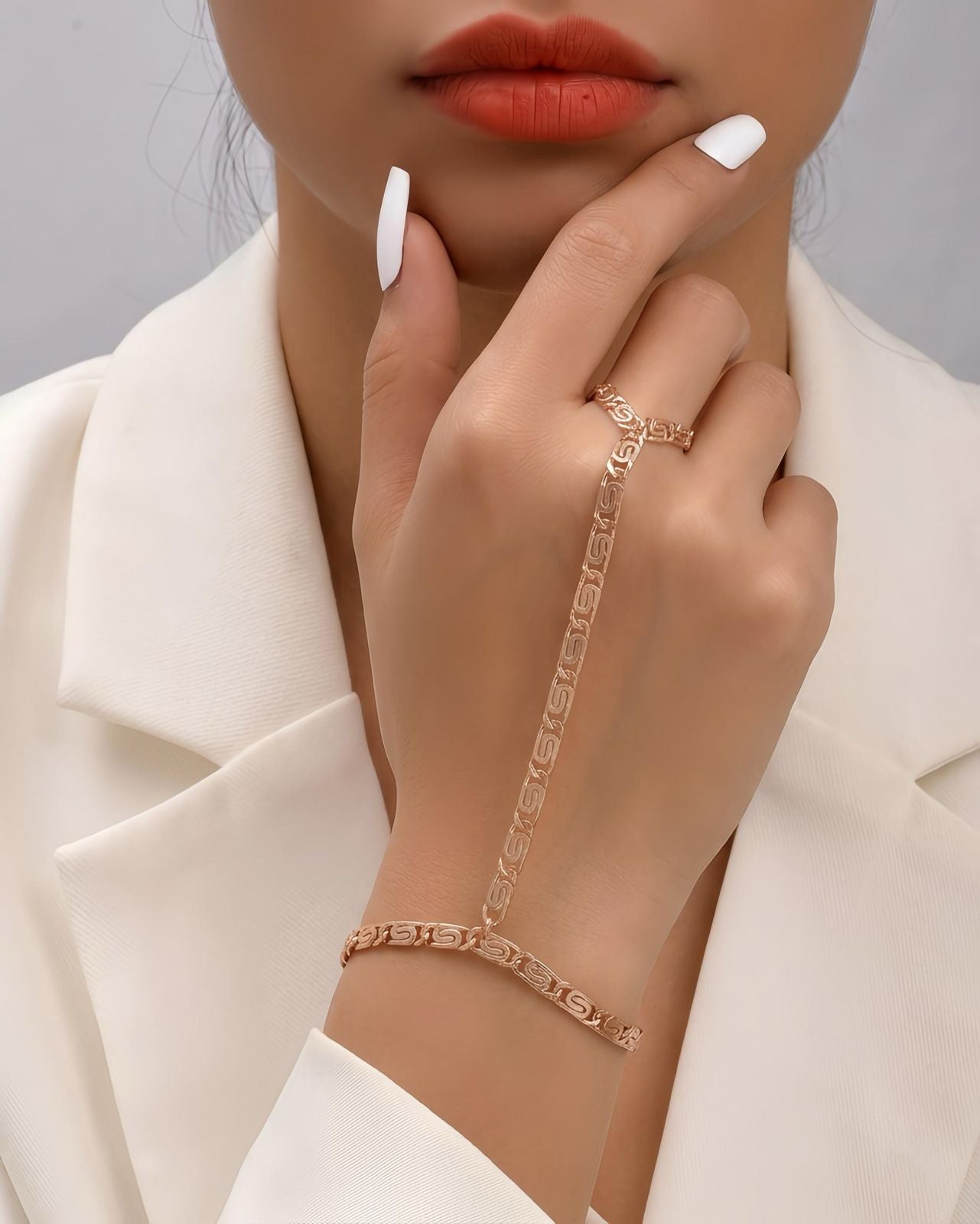 Greek Motif Chain Ring Bracelet