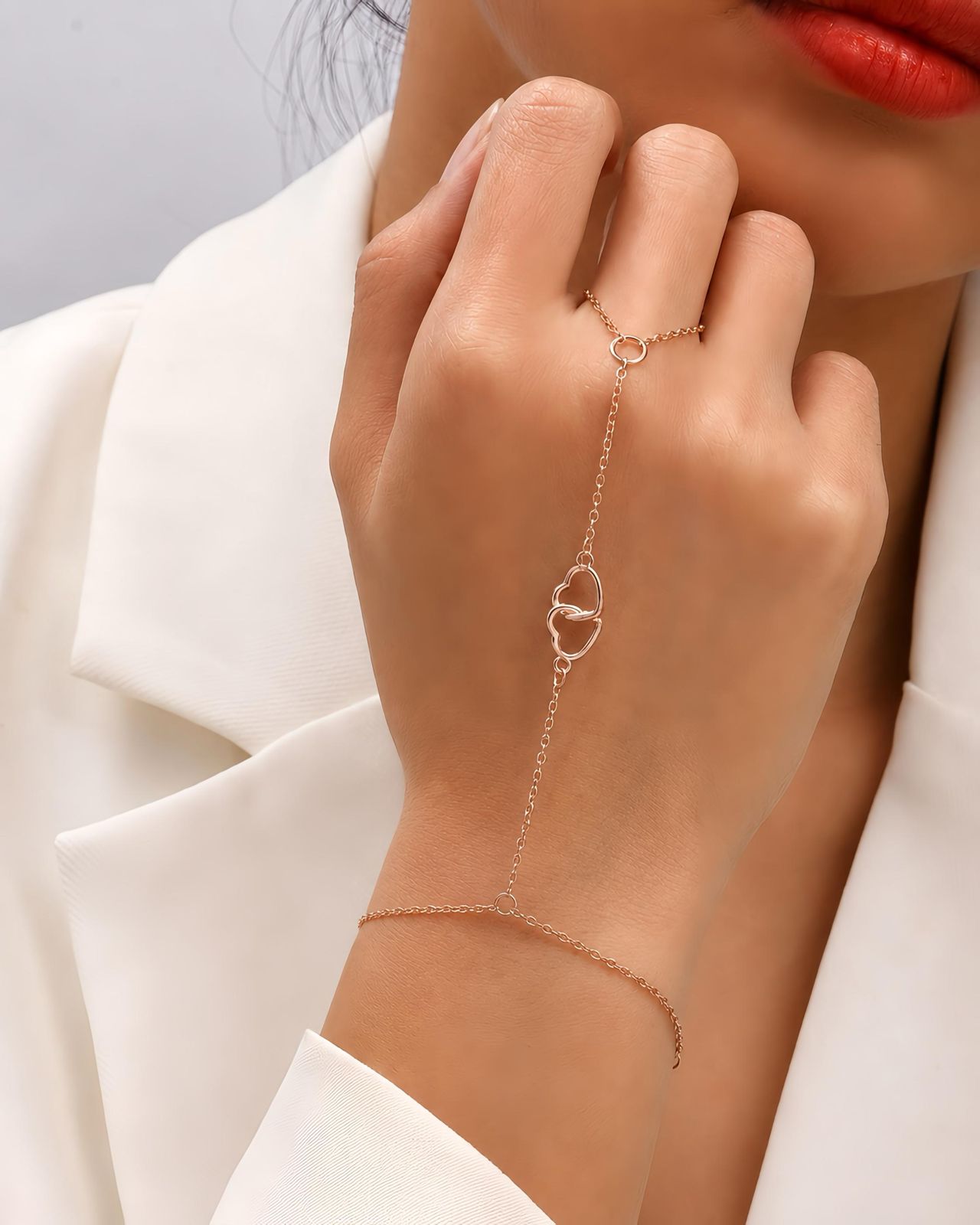 Twin Heart Hand Chain Bracelet