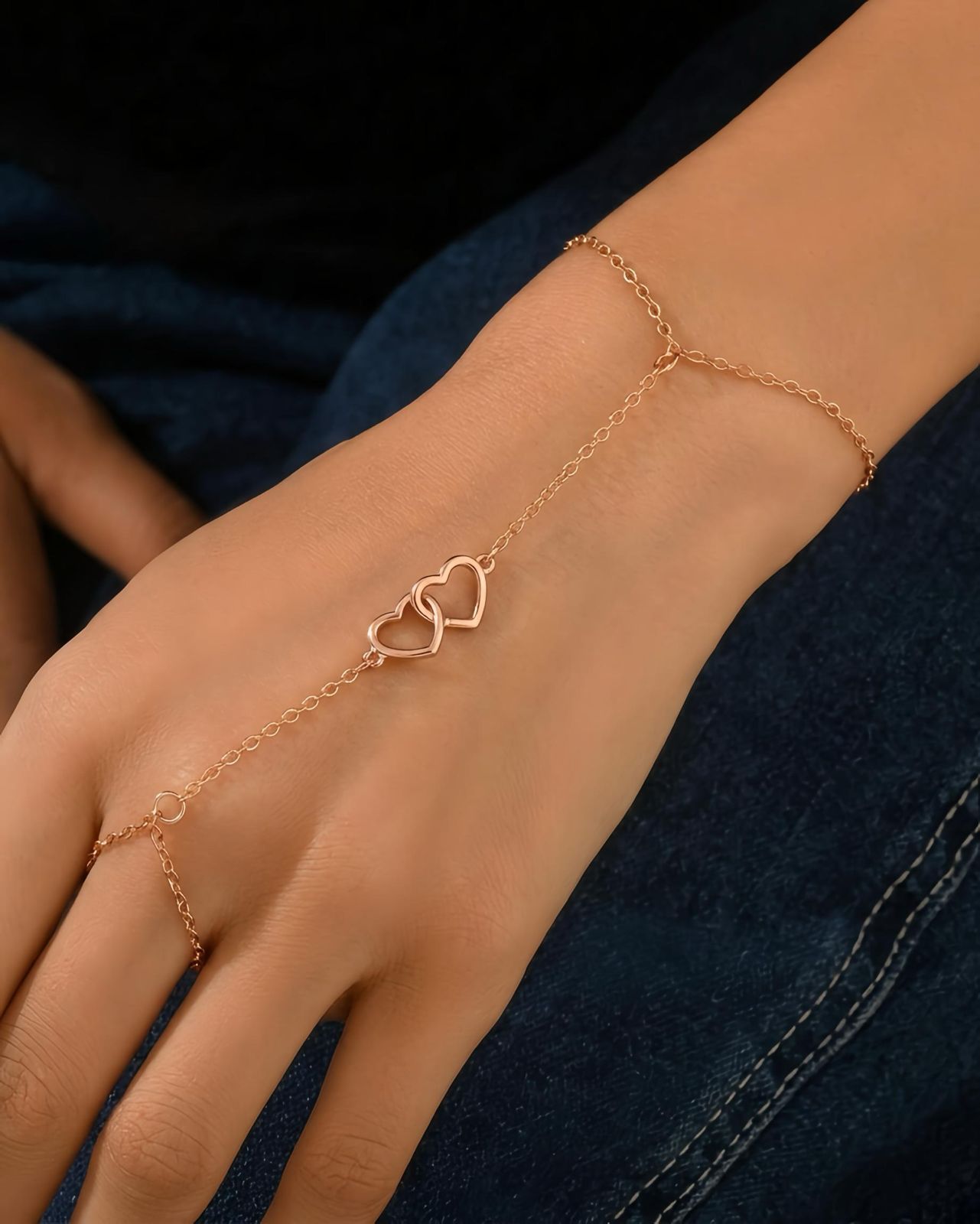 Twin Heart Hand Chain Bracelet