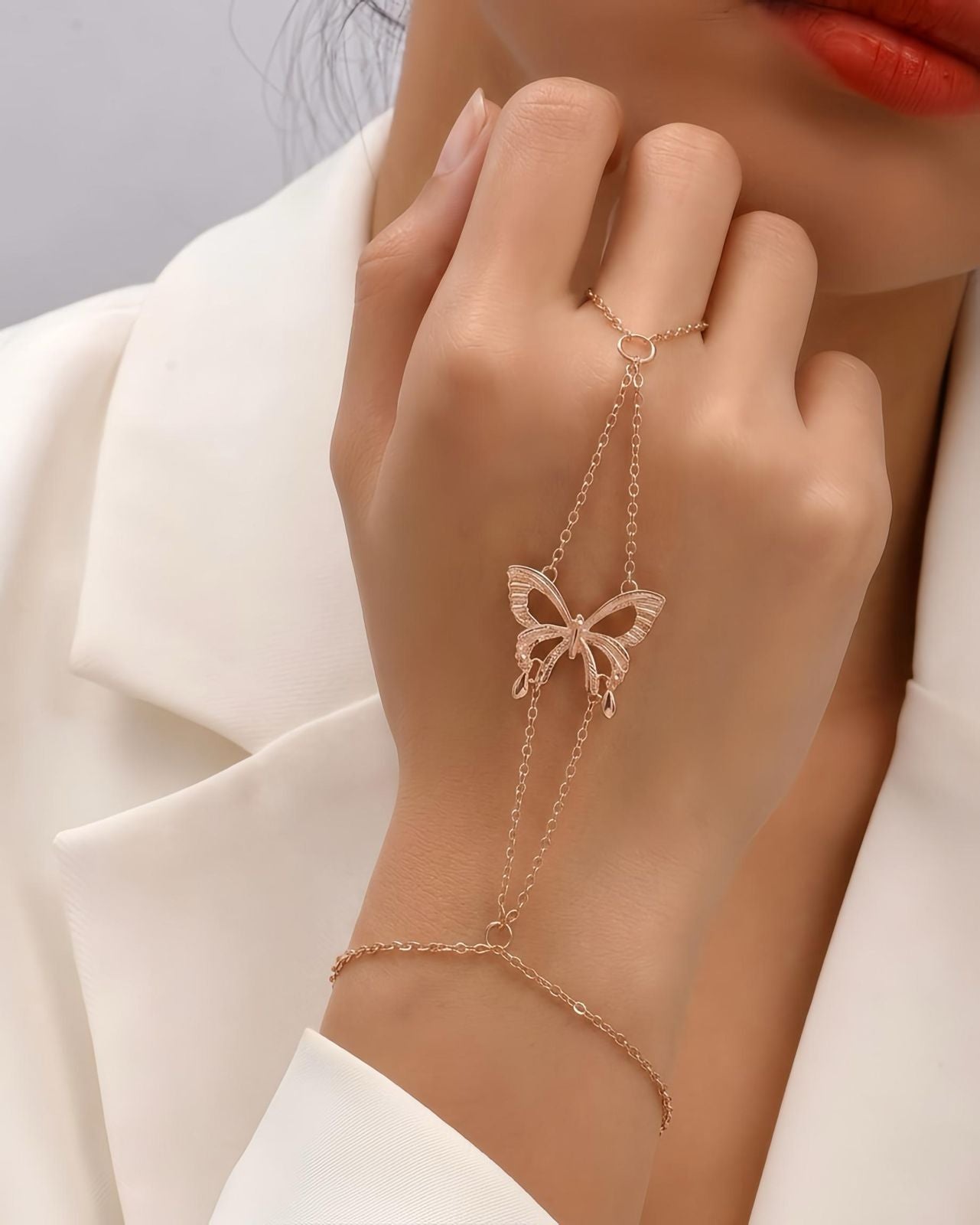 Butterfly Drop Hand Chain Bracelet