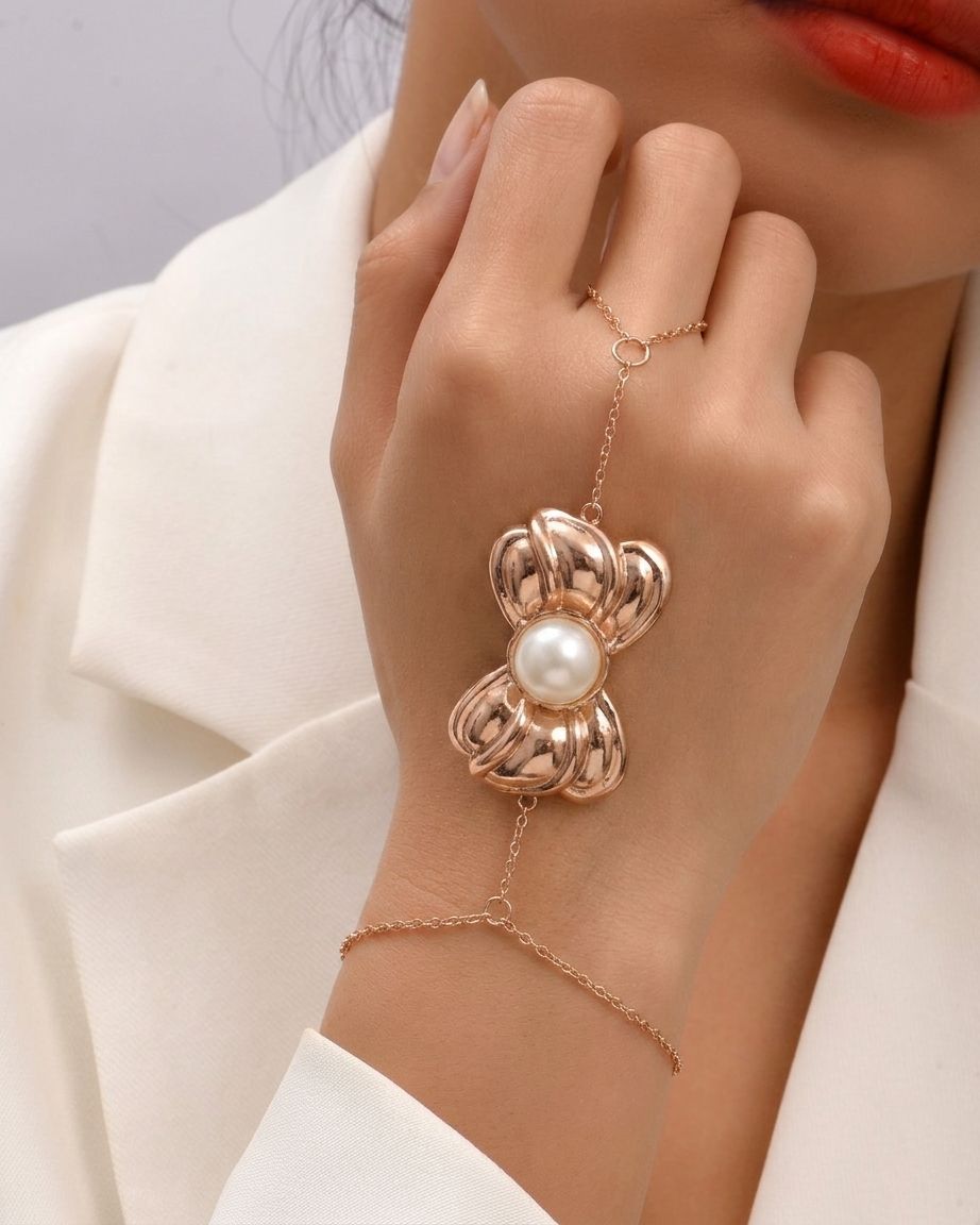 Pearl Bloom Hand Chain Bracelet