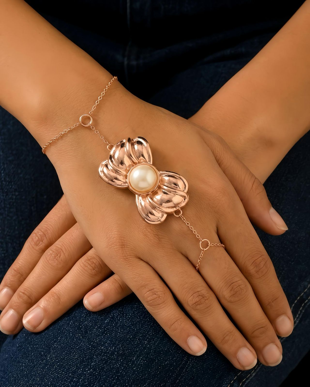 Pearl Bloom Hand Chain Bracelet