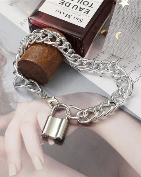 Silver Lock Anklet Cum Bracelet