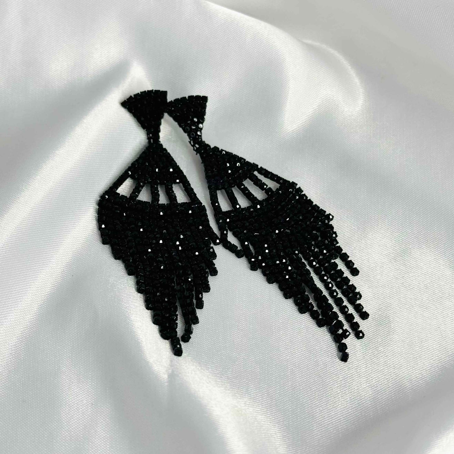 Black Long Drop Diamond Earrings