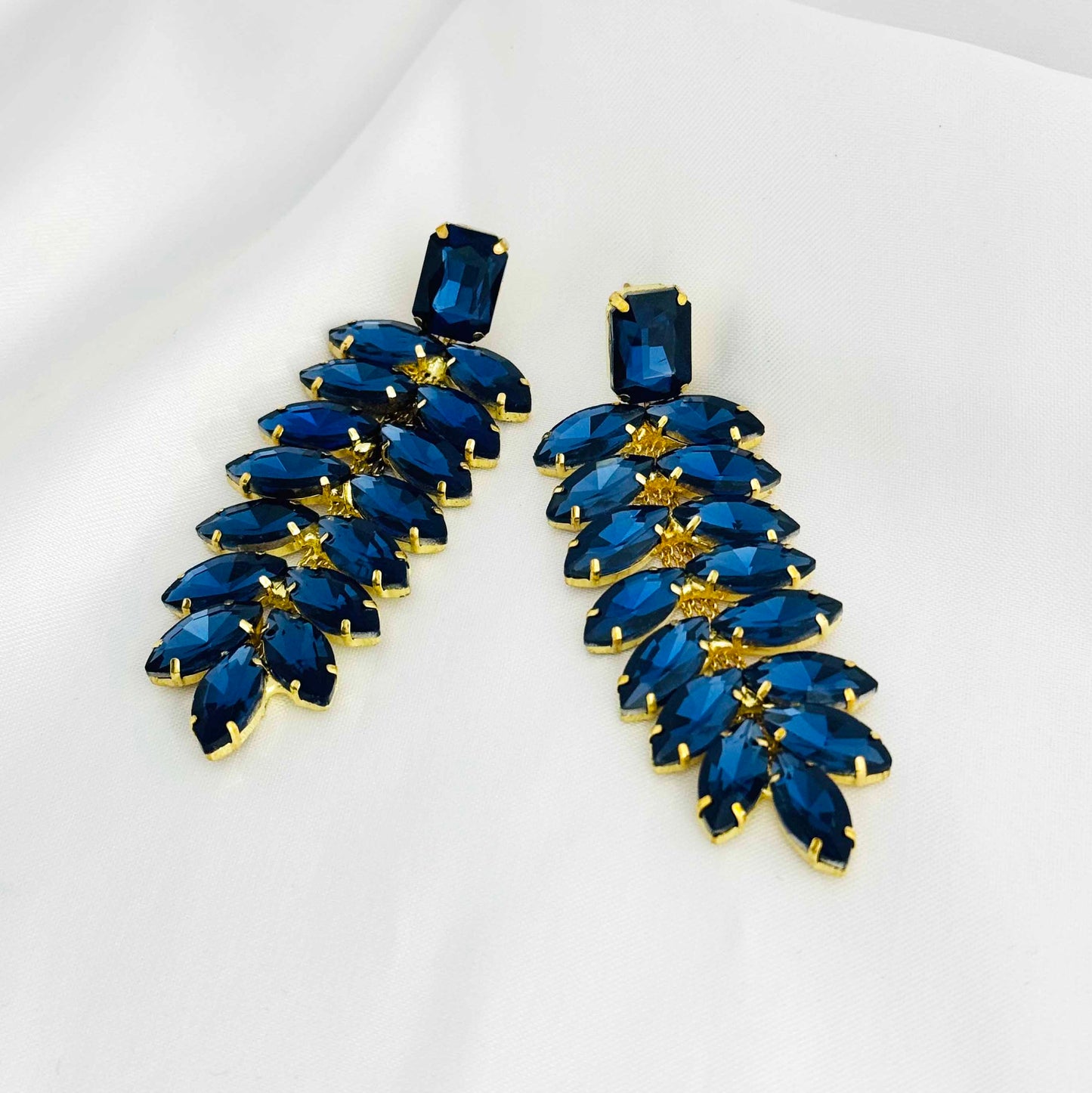 Blue Diamond Stone Long Drop Earrings