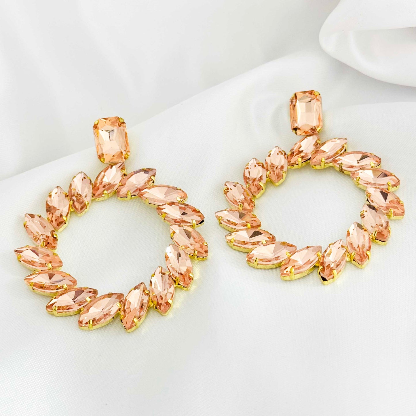 Baby Pink Diamond Stone Hoop Earrings