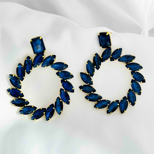 Blue Diamond Stone Hoop Earrings