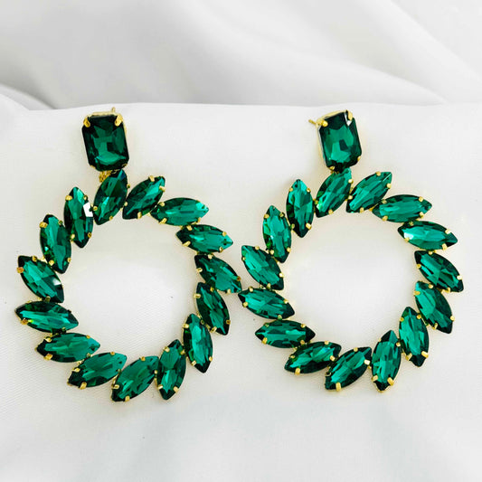 Green Diamond Stone Hoop Earrings