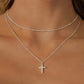 Double Chain Cross Silver Plated Necklace