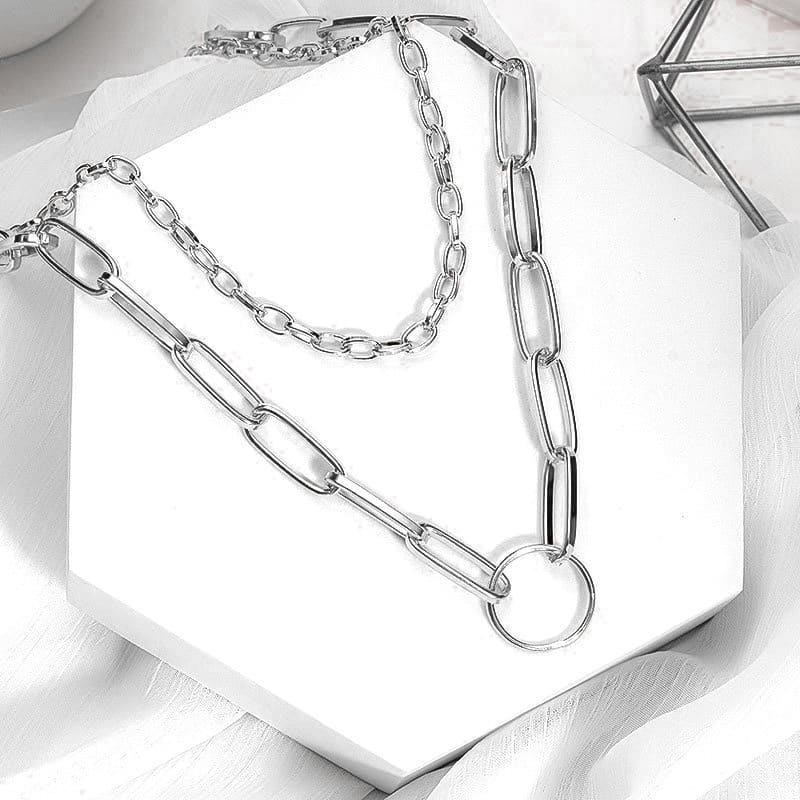 Silver Double Layered Chain Necklace