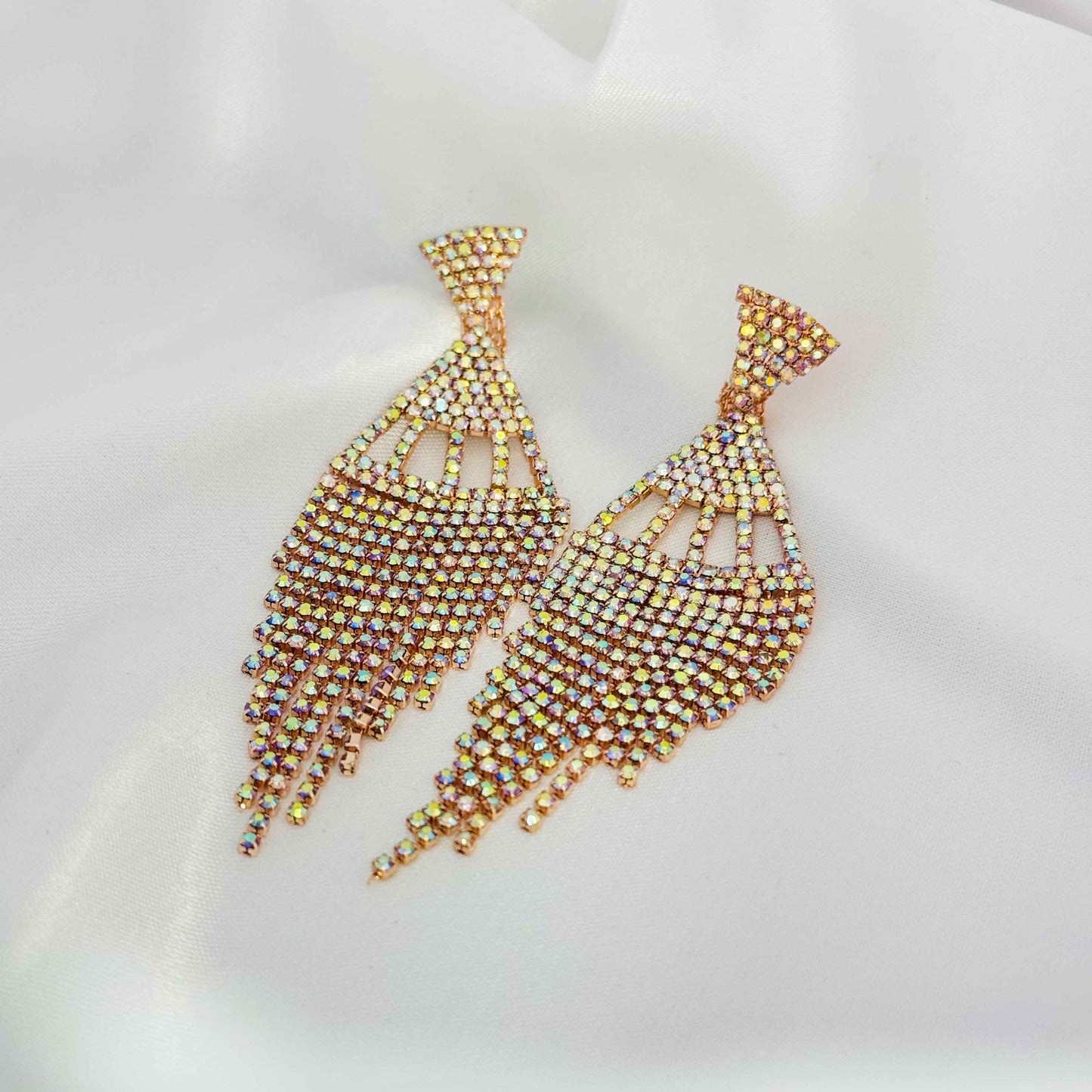 Golden Long Drop Diamond Earrings