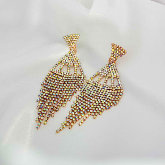 Golden Long Drop Diamond Earrings