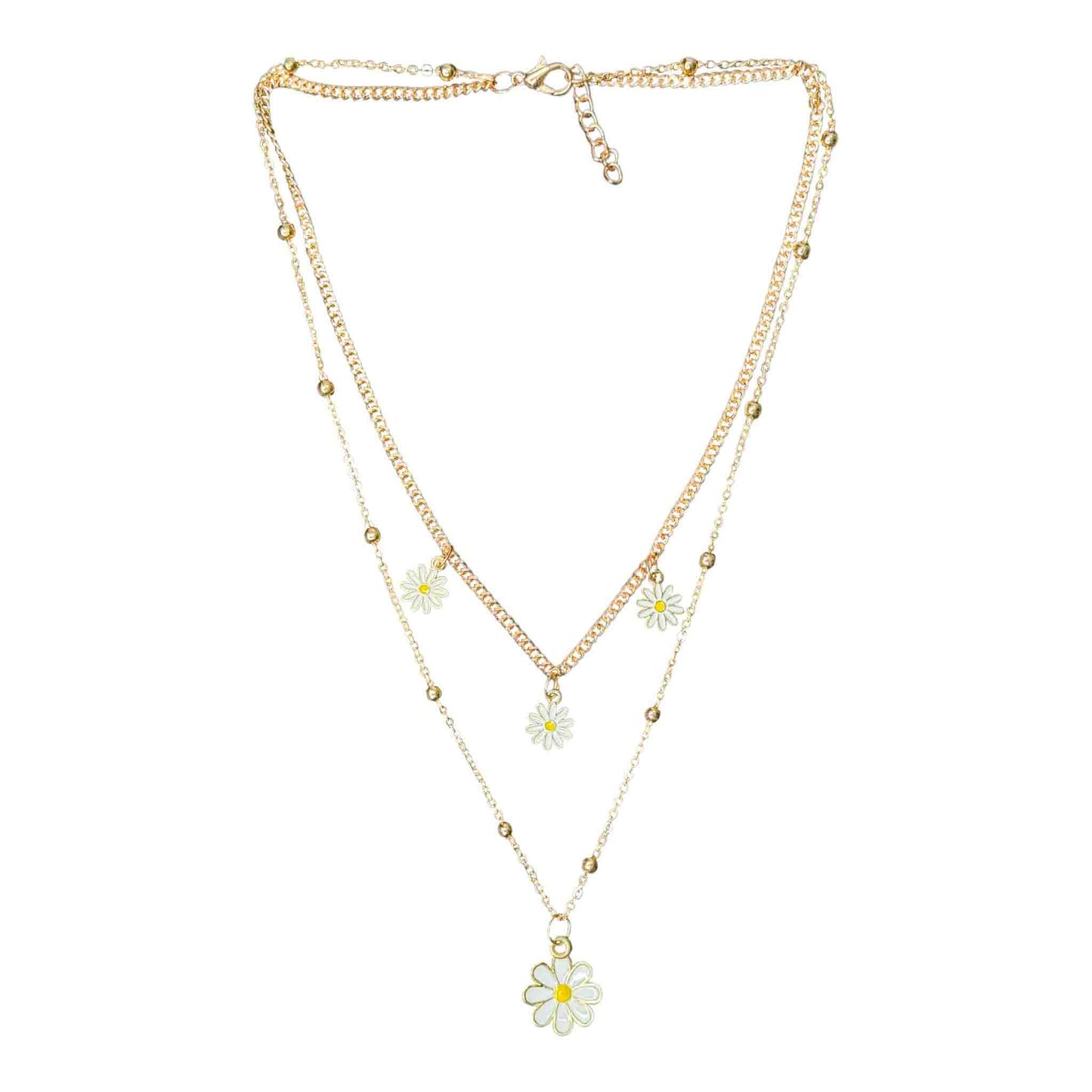 Four Flower Double Layered Chain Necklace