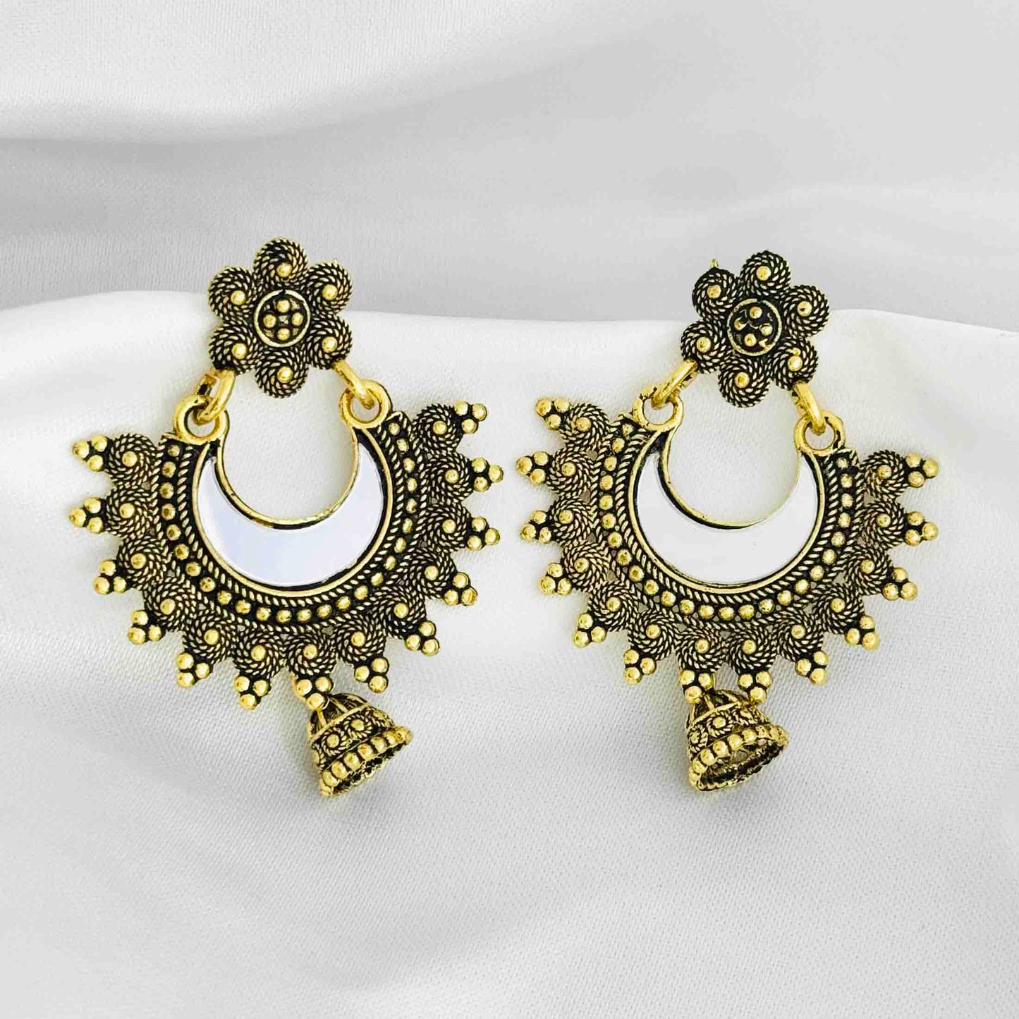 Golden Chandbali Oxidized Jhumka Earrings