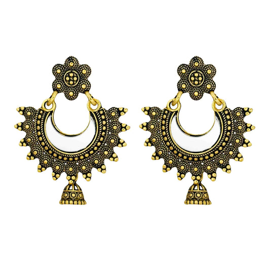 Golden Chandbali Oxidized Jhumka Earrings