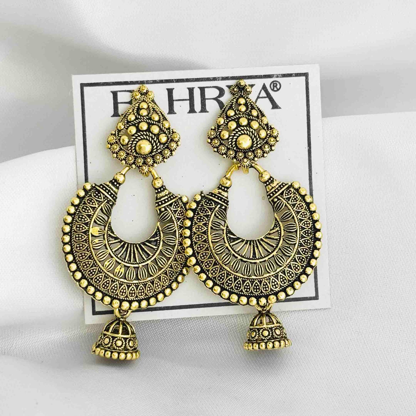 Golden Chandbali Oxidized Jhumka Earring