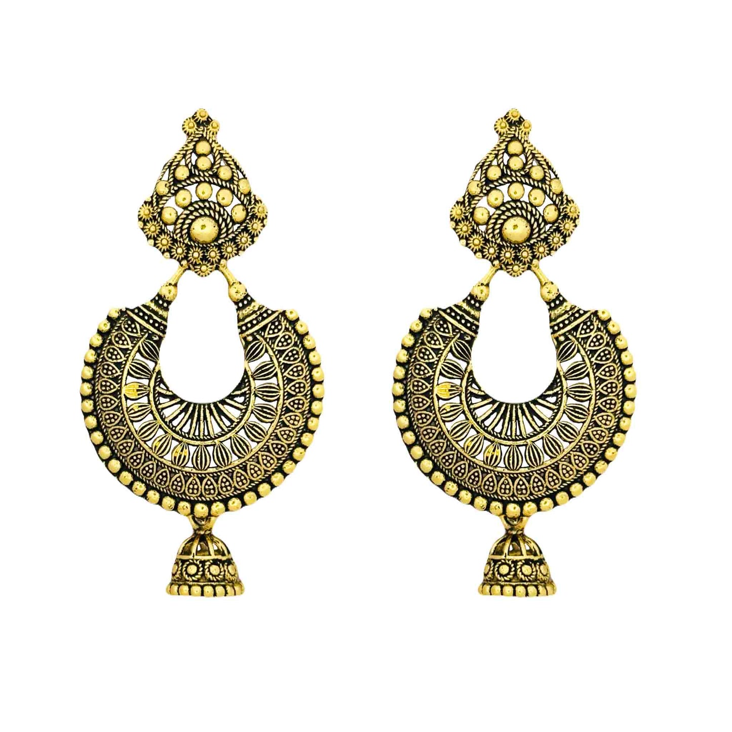 Golden Chandbali Oxidized Jhumka Earring