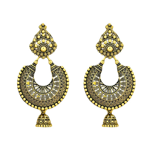 Golden Chandbali Oxidized Jhumka Earring