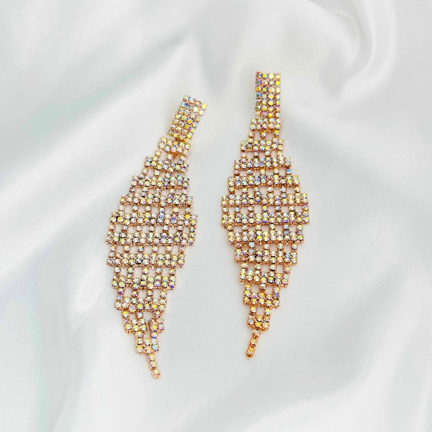 Golden Long Drop Diamond Earrings