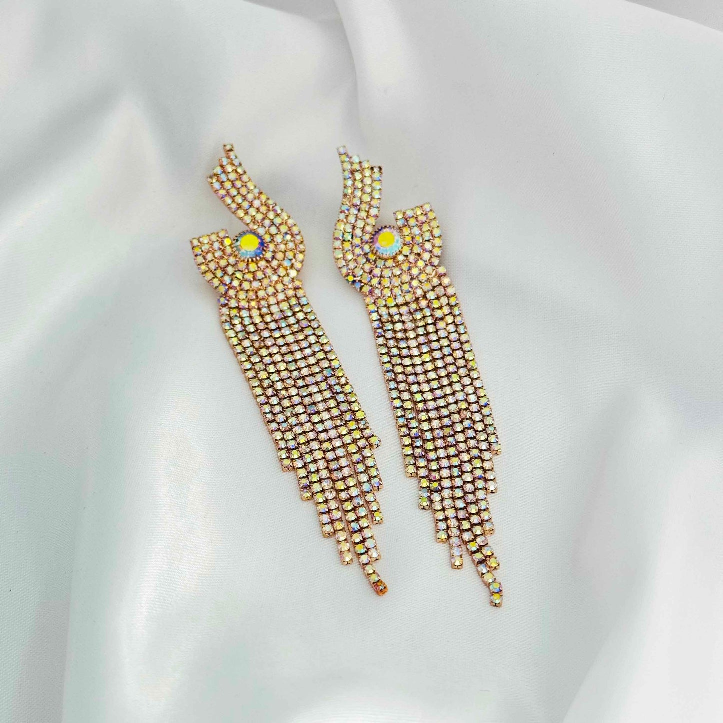 Golden Long Drop Diamond Earrings