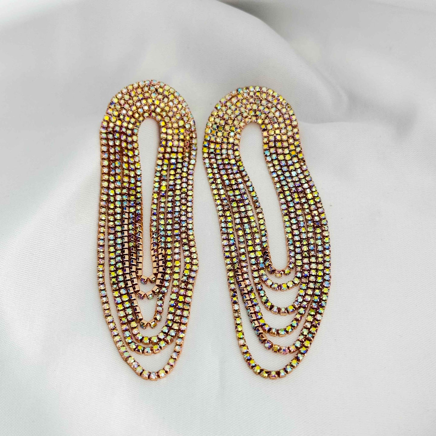 Golden Long Drop Diamond Earrings