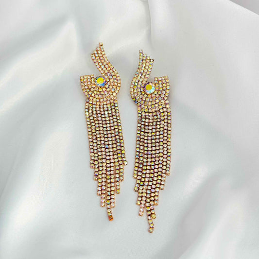 Golden Long Drop Diamond Earrings