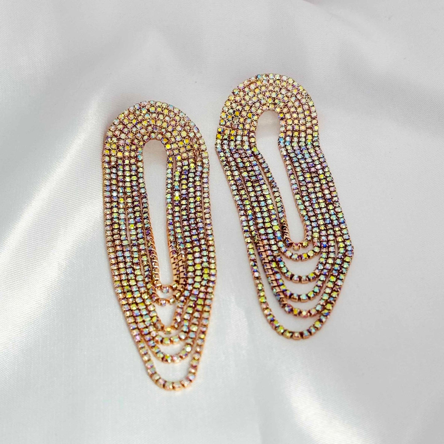 Golden Long Drop Diamond Earrings