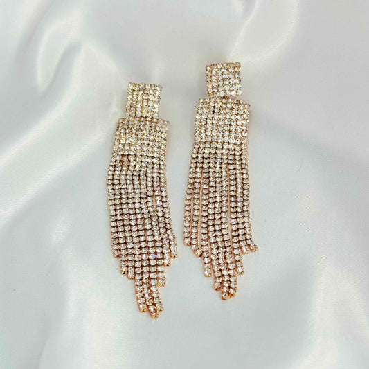 Golden Long Drop Diamond Earrings