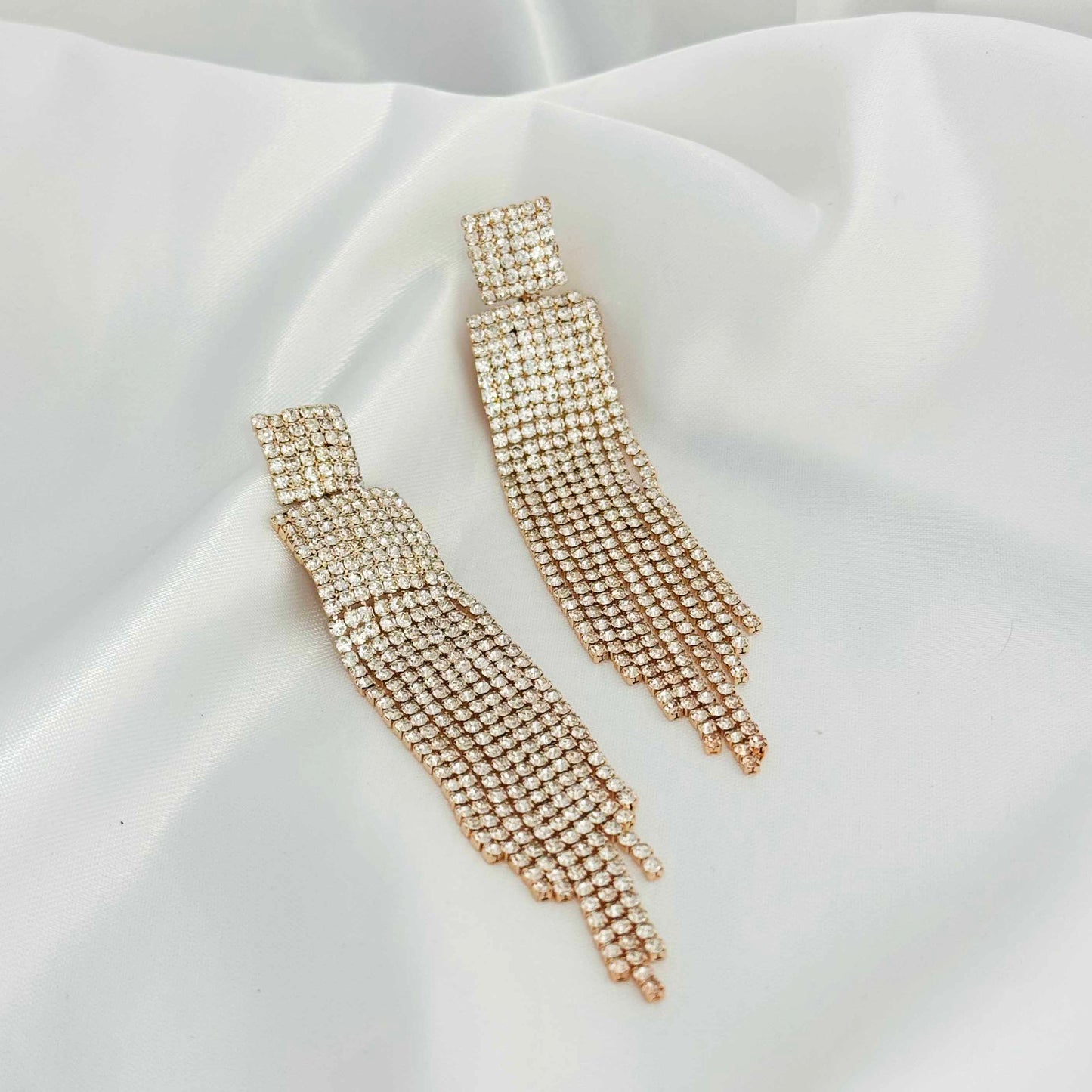 Golden Long Drop Diamond Earrings